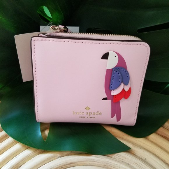Small L-zip Bifold Wallet Kate Spade Parrot Flock - Picture 2 of 7